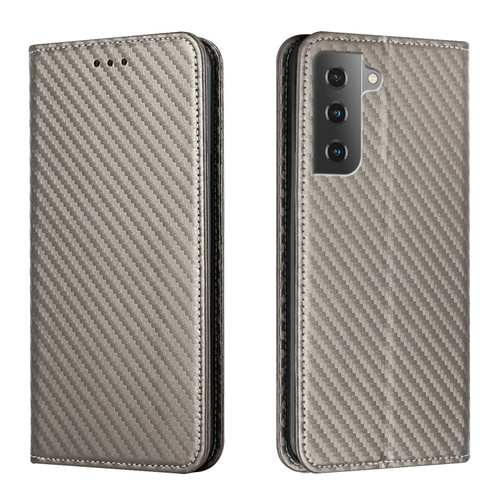 Samsung Galaxy S23 5G Carbon Fiber Texture Magnetic Flip Leather Phone Case - Grey